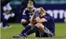  ??  ?? Erin Cuthbert reacts to Finland’s late winner at Easter Road. Photograph: Jane Barlow/PA