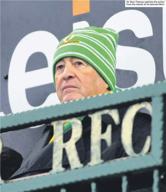  ??  ?? Sir Stan Thomas watches the action from the stands at his beloved Wern