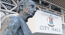  ?? CHAD HIPOLITO • CP ?? A statue of Sir John A. Macdonald is seen outside of City Hall in Victoria in 2017.