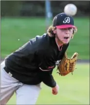  ?? JOHN STRICKLER — DIGITAL FIRST MEDIA FILE ?? Boyertown pitcher Pat Hohfeld was dominant through the first five innings as Boyertown lost 2-0 to Downingtow­n West in the District 1-AAAA third place game.