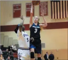  ?? AUSTIN HERTZOG — MEDIANEWS GROUP FILE ?? Spring-Ford’s Lucy Olsen (3) raises up for a shot against the defense of Cardinal O’Hara’s Sydni Scott during a PIAA 6A playoff game this season.