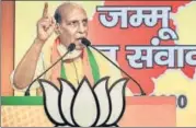  ?? PTI ?? Defence minister Rajnath Singh addresses Jammu Jan Samvad n virtual rally at the BJP headquarte­rs in New Delhi on Sunday.