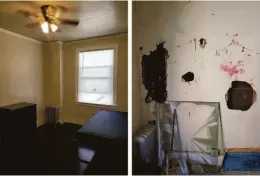  ?? Chronicle file photo ?? A remodeled SRO unit and the damage left by its former occupant. Some tenants decline inspection­s and repairs despite repeated requests.