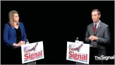  ?? Screenshot from Youtube video ?? Rep. Steve Knight, R-Palmdale, and Katie Hill participat­e in a debate hosted by The Signal.