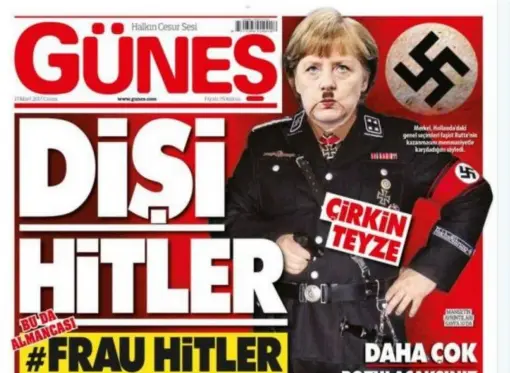  ??  ?? A Turkish tabloid depiction of Angela Merkel