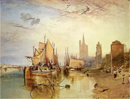  ?? ?? Remarkable colours: J.M.W. Turner’s lustrous Cologne, The Arrival Of A Packet Boat: Evening