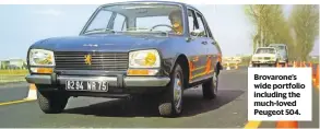 ??  ?? Brovarone’s wide portfolio including the much-loved Peugeot 504.