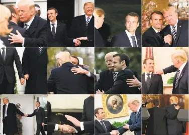  ?? Jim Watson / AFP / Getty Images ?? President Emmanuel Macron and President Trump have a friendly relationsh­ip and like to show it.