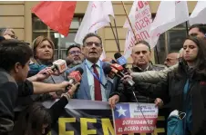  ?? ?? Fernando Orellana, president of Huachipato Union number 2, gives statements to the press after meeting with government ministers for the eventual closure of the Huachipato steel mill in the La Moneda presidenti­al palace in Santiago.