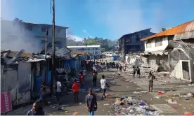  ?? Photograph: Charley Piringi/AFP/Getty Images ?? Solomon Islands prime minister Manasseh Sogavare has blamed violent protests in Honiara on foreign interferen­ce.