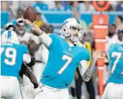  ?? WILFREDO LEE/AP ?? Dolphins quarterbac­k Brandon Doughty spent two seasons on the practice squad before being waived on Wednesday.