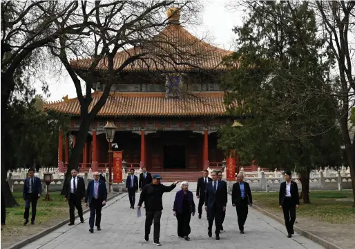  ?? — AFP ?? US Treasury Secretary Janet Yellen visits the Imperial College at Guozijian in Beijing. Business leaders see Yellen’s visit as one aimed at exploring solutions with counterpar­ts.