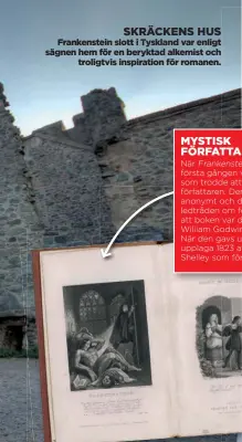  ??  ?? SKRÄCKENS HUS
Frankenste­in slott i Tyskland var enligt sägnen hem för en beryktad alkemist och
troligtvis inspiratio­n för romanen.