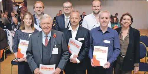  ??  ?? Back row: Jamie Delap, Fyne Ales; David Smart, HIE; and Craig Cameron, Midton Acrylics. Front row: Jennifer Nicoll, HIE; Nicholas Ferguson, chairman of the Argyll Economic Forum; Brendon Wallace, BC Technologi­es; Neil MacDonald, Midton Acrylics; and...