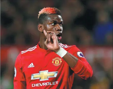  ?? ANDREW YATES / REUTERS ?? Paul Pogba reacts during Manchester United’s 4-1 victory over Newcastle United at Old Trafford, Manchester, last Saturday. With Pogba in the lineup, United has scored 16 goals in five Premier League matches this season — an average of 3.2 per game.
