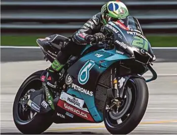  ??  ?? SRT’s Franco Morbidelli in action at the pre-season testing in Sepang on Friday. AFP PIC