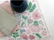  ??  ?? OVAN Cathy Nordström har designat mönstret som är inspirerat av Torekov. Det har broderats med tekniken sashiko.