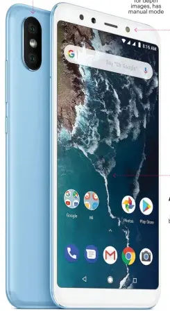  ??  ?? DUAL CAMERA for depth images, has manual mode USING AI, 20 MP camera captures great- depth selfies ANDROID ONE device means no bloatware, clean UI