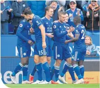  ??  ?? Jamie Vardy of Leicester City celebrates his strike