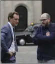  ??  ?? Jude Law talks with director Sean Durkin on the London set of “The Nest,” Durkin’s first film since the acclaimed “Martha Marcy May Marlene” came out in 2011.