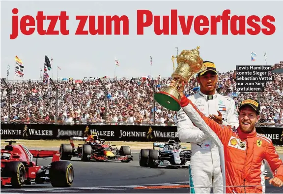  ??  ?? Lewis Hamilton konnte Sieger Sebastian Vettel nur zum Sieg gratuliere­n.