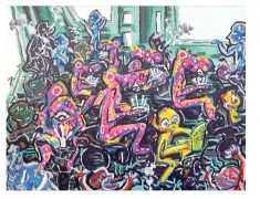  ??  ?? Yap’s acrylic on canvas work Scene On A Ferry (2018) depicting the daily commute between Penang island and mainland.