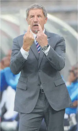  ?? Picture: Backpagepi­x ?? CONTENT. SuperSport United coach Stuart Baxter is delighted with the way in which his men showed their title credential­s in a 5-2 hammering of Golden Arrows on Wednesday.