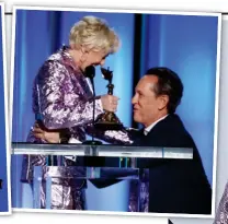  ?? ?? Triumph: Richard E Grant hugs Miss Close and gets down on his knees