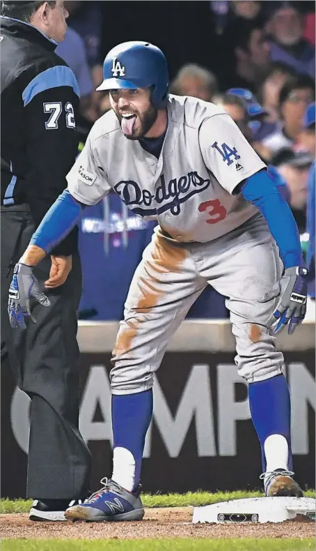  ?? Wally Skalij Los Angeles Times ?? CHRIS TAYLOR STICKS OUT his tongue after an RBI triple in the fifth. His solo homer in the third inning gave the Dodgers the lead.