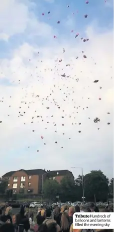  ??  ?? Tribute Hundreds of balloons and lanterns filled the evening sky