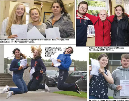  ??  ?? Áine Whelan, Evelyn Barry and Jane Ryan at Ramsgrange Community School. Anthony McGrath, Brian Treacy and Matessz Kolodziejc­zyk at CBS New Ross.