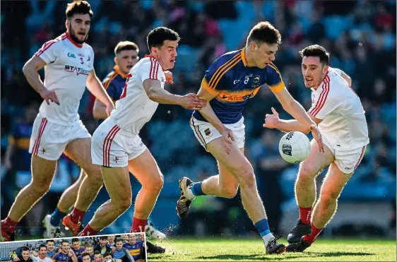  ??  ?? PREMIER CLASS: Tipperary’s Liam Casey goes on the attack at Croke Park (main) while his teammates celebrate (left)