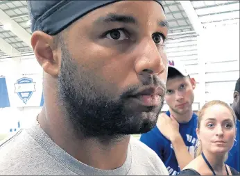  ?? TOM CANAVAN/AP ?? Giants receiver Golden Tate speaks to the media at the team’s training facility in East Rutherford, N.J., on Wednesday. Tate is suspended for the first four games of the season.