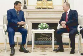  ??  ?? President Rodrigo Duterte and Russian President Vladimir Putin in Moscow in 2017.