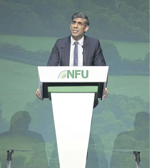  ?? ?? Rishi Sunak addressed the NFU conference yesterday where he promised to ‘change the culture’ in government around farming