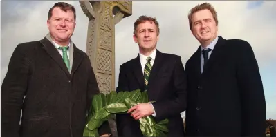  ??  ?? TDs Malcolm Byrne and James Browne with senator Mark Daly at the annual Liam Mellows commemorat­ion.