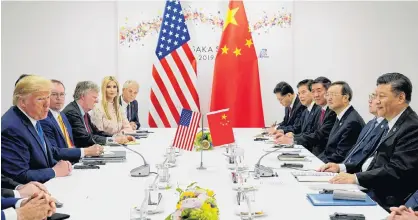  ?? KEVIN LAMARQUE/REUTERS ?? U.S. President Donald Trump meets with China’s President Xi Jinping at the start of their bilateral meeting at the G20 leaders summit in Osaka, Japan, earlier this year.