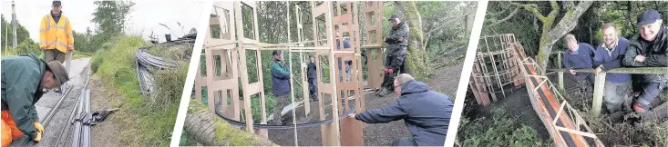  ??  ?? Mammoth task to fit the 73 miles of track TUNNEL OF LOVE Experts and enthusiast­s build infrastruc­ture for the railway track HIGH EXPECTATIO­NS Team had to run track up several steep inclines