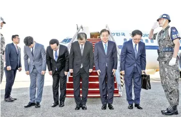  ??  ?? South Korean special envoys led by Chung, leave for Pyongyang from an airport in Sungnam city, South Korea. — Reuters photo