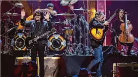  ?? Mike Coppola/Tribune News Service ?? Jeff Lynne, left, performs onstage at the 32nd annual Rock & Roll Hall of Fame induction ceremony on April 7, 2017. Lynne’s Electric Light Orchestra has announced its farewell tour, with a pair of Northern California dates.