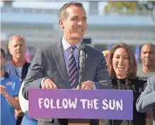  ?? KIRBY LEE, USA TODAY SPORTS ?? Mayor Eric Garcetti, talking Monday about L.A. landing the 2028 Olympics, called it “the greatest prize of all.”