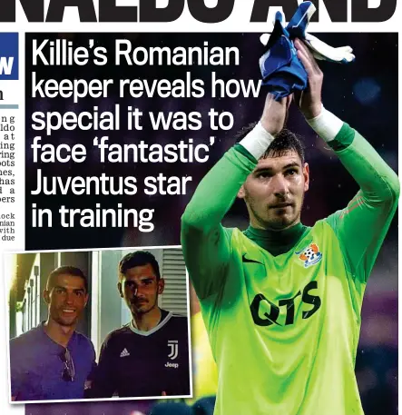  ??  ?? Round of applause: Branescu is loving life at Kilmarnock and (inset) meets his hero, Ronaldo