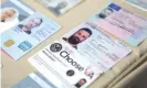  ??  ?? A photo released by the Venezuelan Miraflores preisdenti­al press office shows ID cards of former US special forces citizen Airan Berry and Luke Denman. Photograph: