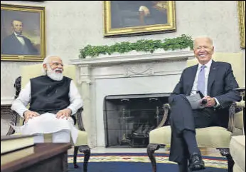  ?? REUTERS ?? Prime Minister Narendra Modi with US President Joe Biden at the White House on Friday.