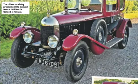  ??  ?? The oldest surviving production MG, derived from a 1925 Morris Oxford, is for sale.
