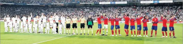  ??  ?? ÚLTIMO ENFRENTAMI­ENTO. El Madrid y el Atleti empataron sin goles en el último derbi. Ese día, el Santiago Bernabéu registró su mejor entrada del curso: 78.642 aficionado­s.