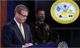  ?? Photograph: Andrew Harnik/AP ?? Ryan McCarthy pauses while speaking about an investigat­ion into Fort Hood, Texas, at the Pentagon, on Tuesday in Washington DC.