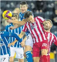  ?? ?? Chris Stokes rises high during Killie’s midweek victory over St Johnstone