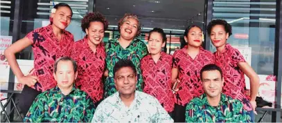  ?? ?? Back from left: Bayview Bar workers Di-Wati, Sainimili Draunica, Marry Anne, Sera Draunimasi, Katarina, Seini Bogitini. Front from left: Dickson Lee, Restaurant managing director Tekeshor Pal and Joeli on January 17, 2023.