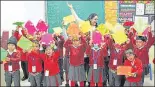  ??  ?? Students of GD Goenka Public School celebrated Basant Panchami festival by making kites on Friday.